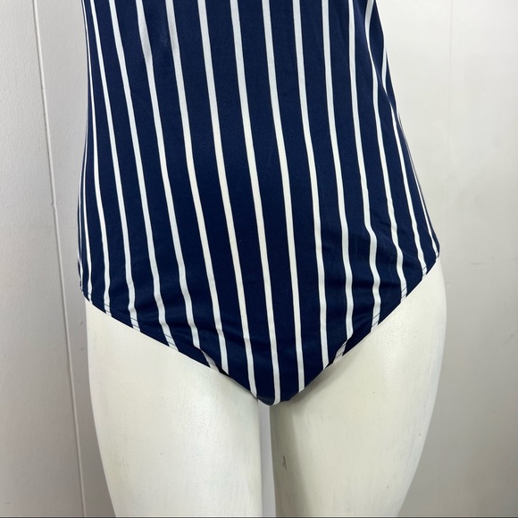 VINTAGE WONDERBRA 90s Navy & White Stripes One Piece Swim Suit Size 10 NWT - Picture 5 of 16